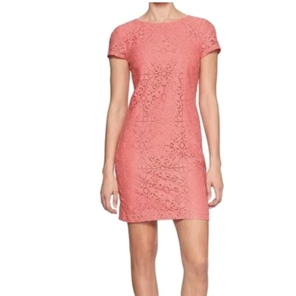 Banana Republic Short Shift Lace Dress Lined Coral‎ Women's Size 12P - Picture 11 of 12
